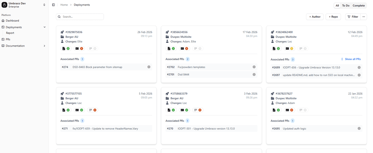 Deployments Dashboard